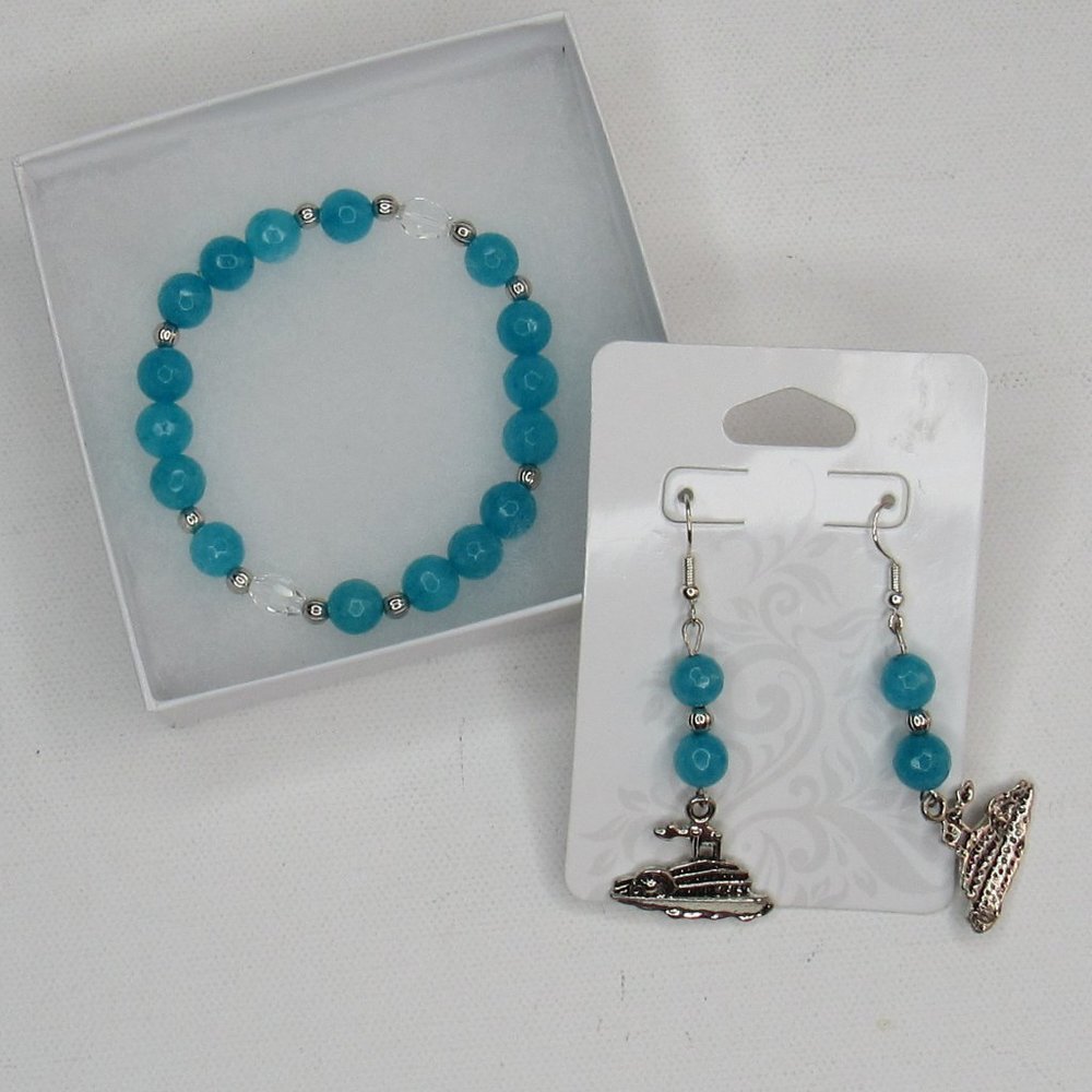 Women Jewelry Bracelet And Cruise Ship 3D Stainless Silver Charm Earrings